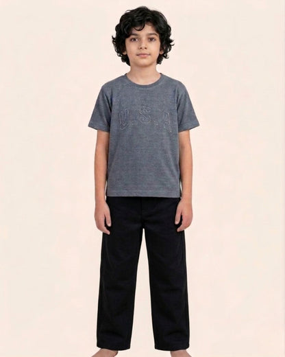 Navy Blue Stone Wash Solid T-Shirt with Black Bottom for Boys