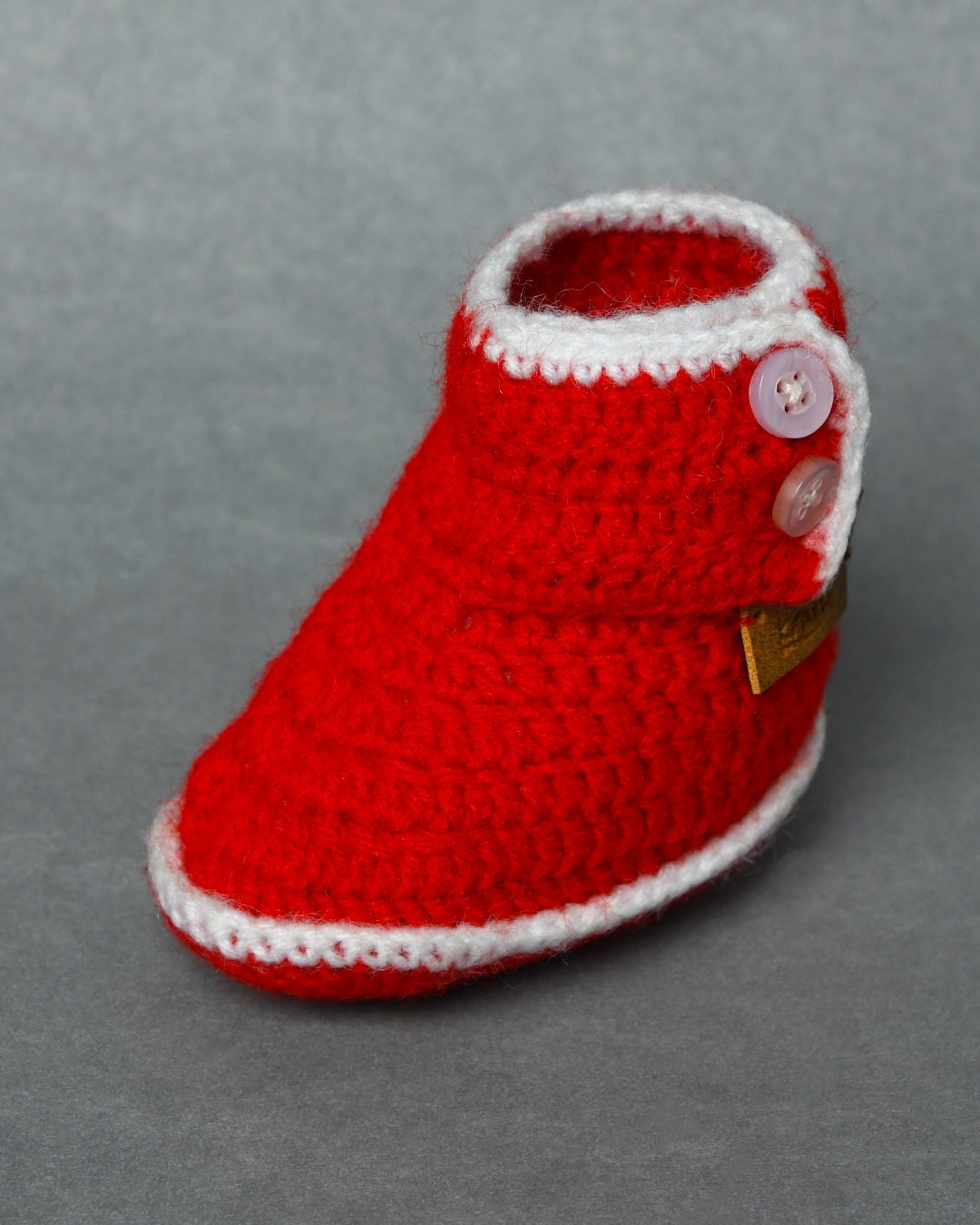 Red Handmade Woollen Crochet Baby Shoes for Girls & Boys