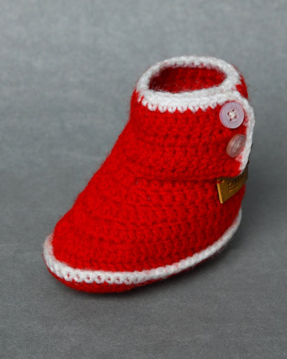 Red Handmade Woollen Crochet Baby Shoes for Girls & Boys