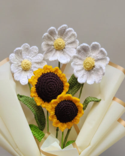 Handmade Crochet Sunflower & Daisy Flower Bouquet