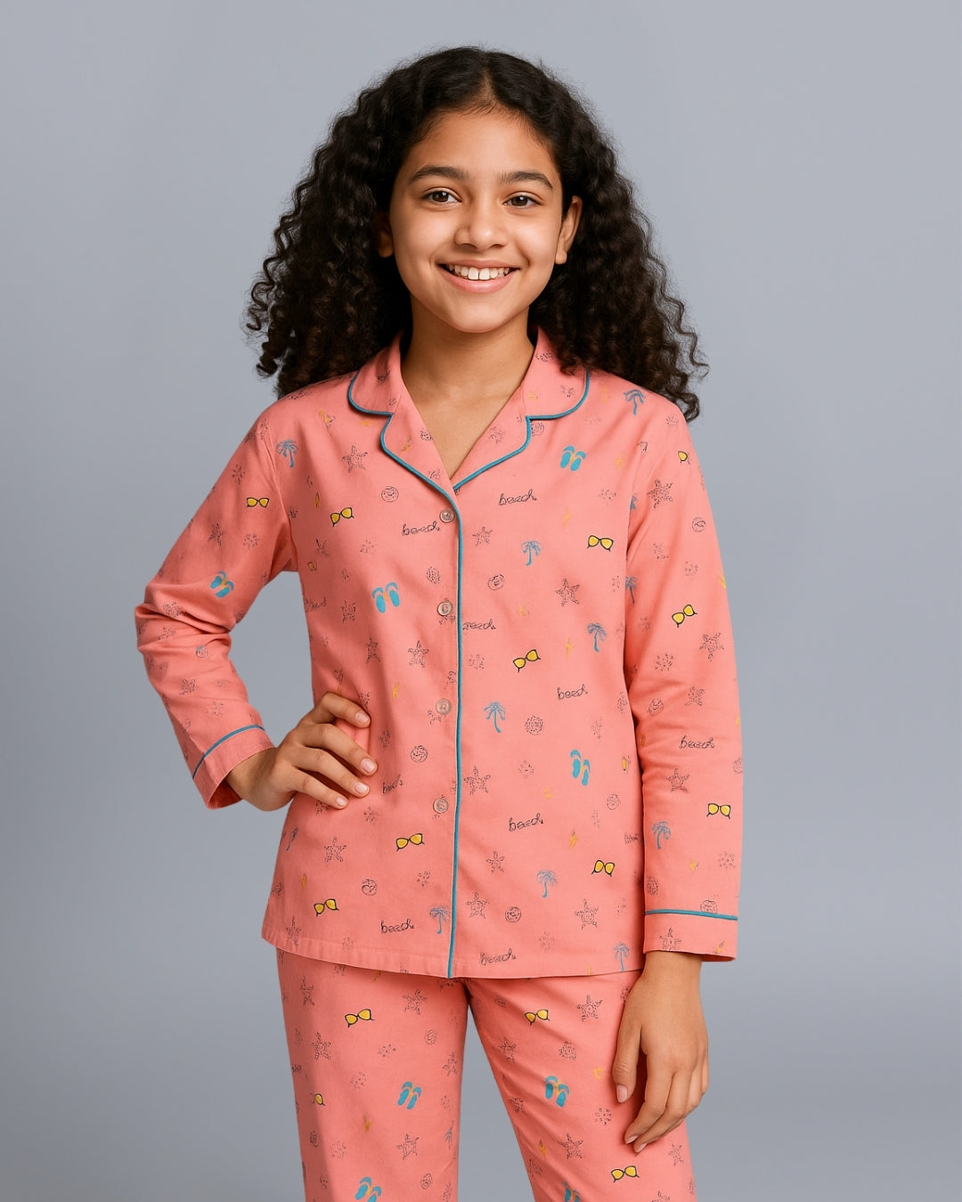 Beach Theme Printed Pure Cotton Night Suit for Kids