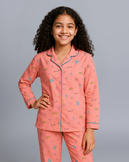Beach Theme Printed Pure Cotton Night Suit for Kids