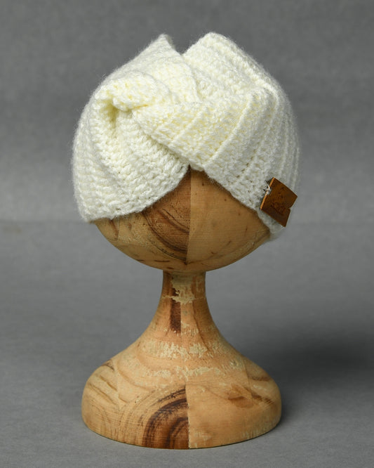 Off White Self Design Handmade Woollen Ear Warmer Muffs Headband for Kids