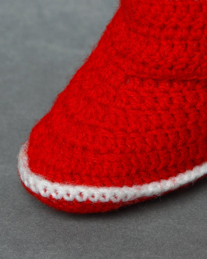 Red Handmade Woollen Crochet Baby Shoes for Girls & Boys