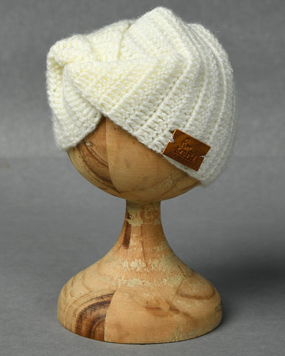 Off White Self Design Handmade Woollen Ear Warmer Muffs Headband for Kids