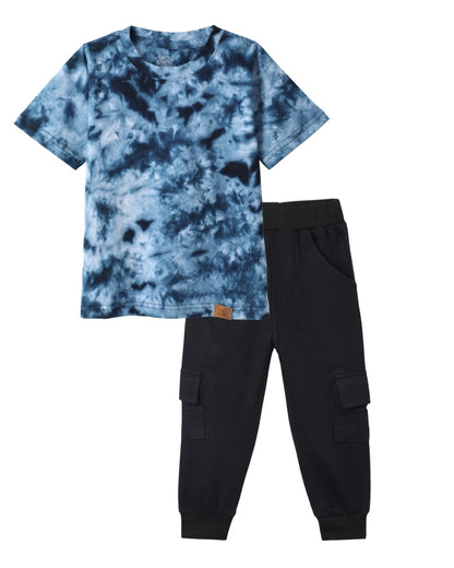 Blue Tie & Dye Printed Premium Cotton T-Shirt & Jogger Set for Boys