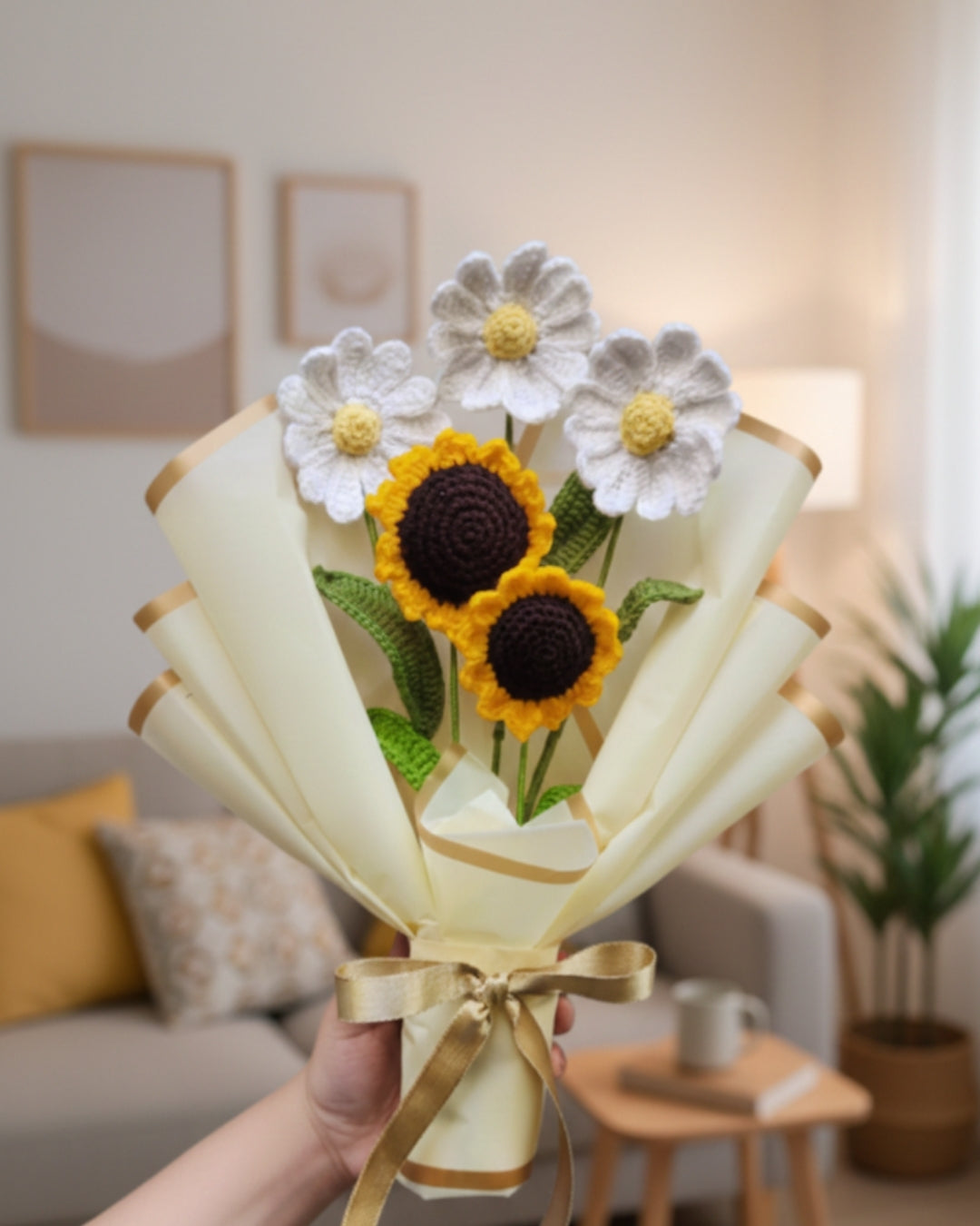 Handmade Crochet Sunflower & Daisy Flower Bouquet