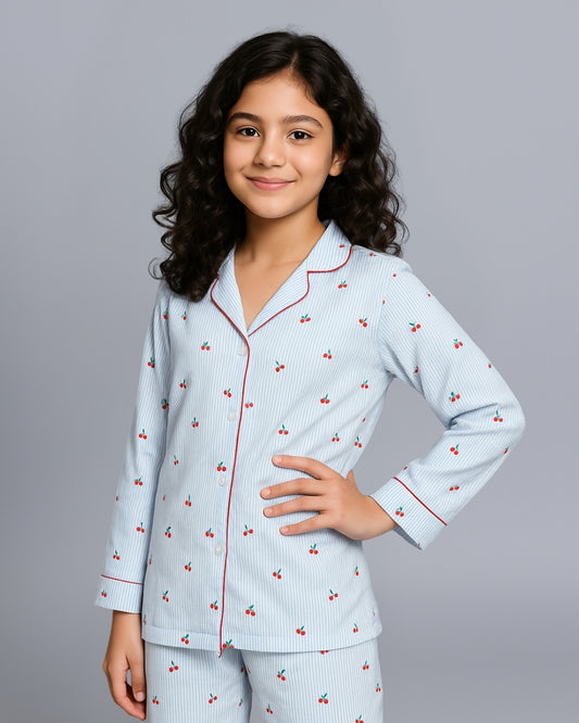 Cherry Printed Cotton Girls Nightwear