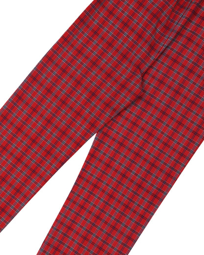 Red Cotton Woven Full Length Checks Printed Pajama