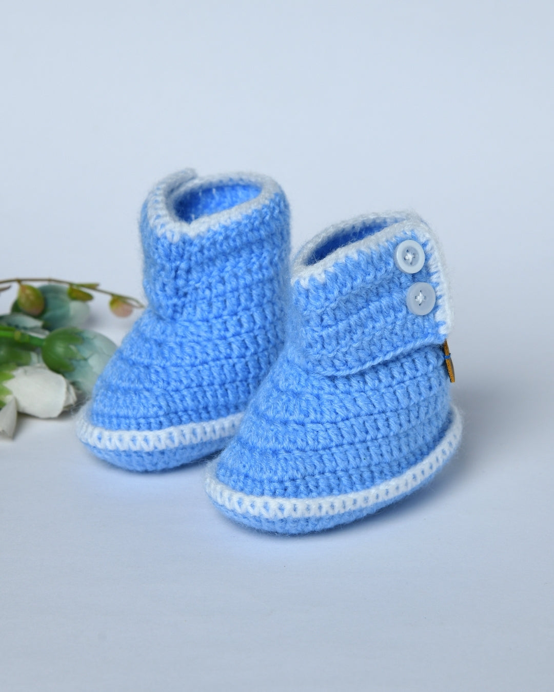 Sky Blue Handmade Woollen Crochet Baby Shoes for Girls & Boys