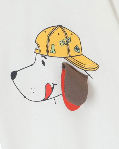 Puppy Printed Premium Cotton Half Sleeves White T-Shirt with Navy Blue Jogger for Boys