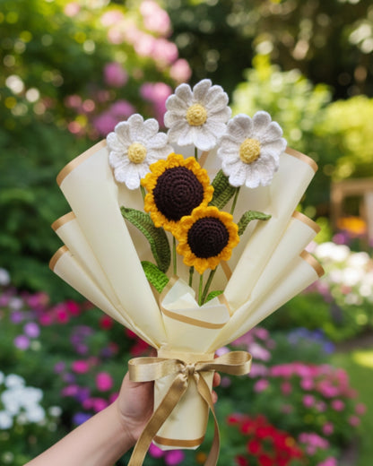 Handmade Crochet Sunflower & Daisy Flower Bouquet