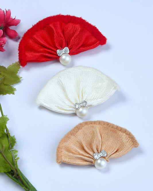 Pack Of 2 Pearl Embellished Velvet Hairclips - Multicolor