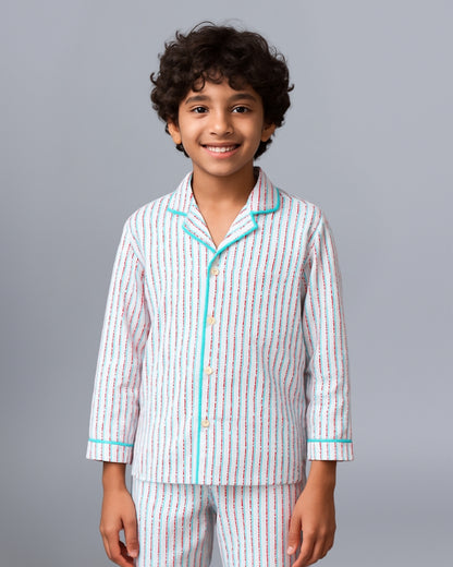 Multi-Color Stripe Vibe Collar Style Nightsuit for Kids