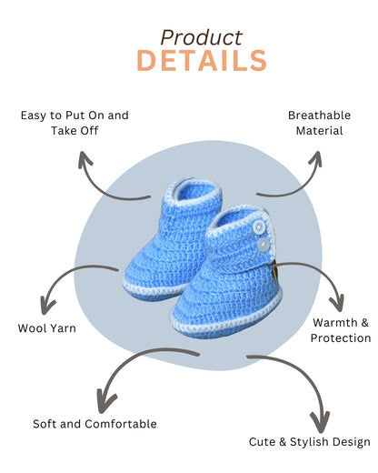 Sky Blue Handmade Woollen Crochet Baby Shoes for Girls & Boys