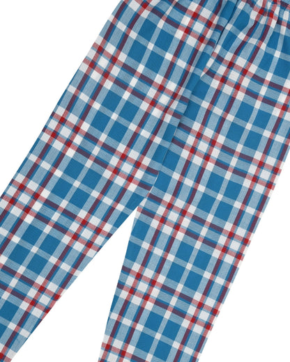 Red & Blue Cotton Woven Full Length Checks Printed Pajama