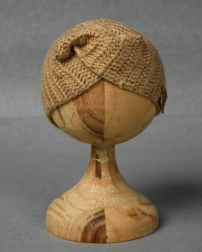 Beige Self Design Handmade Woollen Ear Warmer Muffs Headband for Kids