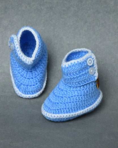 Sky Blue Handmade Woollen Crochet Baby Shoes for Girls & Boys