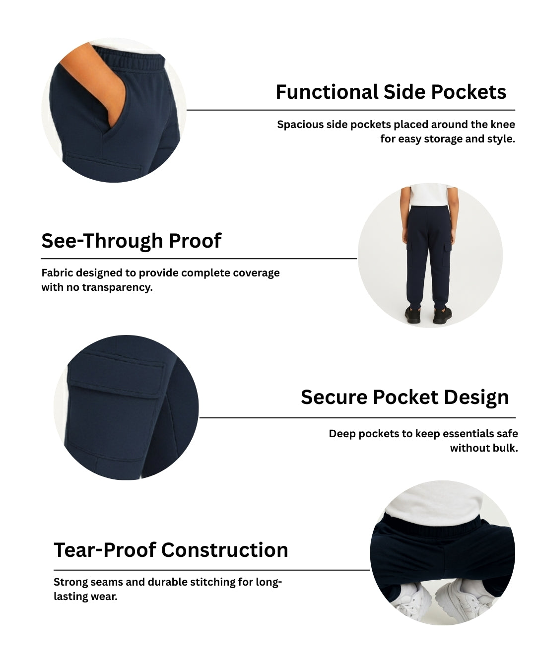 Blue Loop Knit Cotton Cargo Jogger with Pockets for Boys & Girls