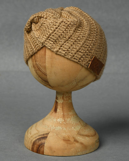 Beige Self Design Handmade Woollen Ear Warmer Muffs Headband for Kids