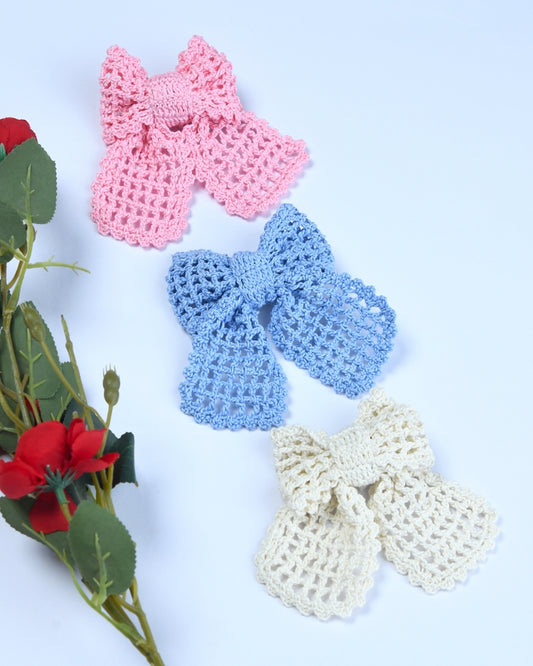 Pack Of 3 Crochet Bow Hairclip - Multicolor