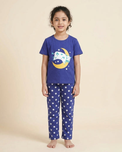 Blue Unisex Printed Cotton Kids Loungewear