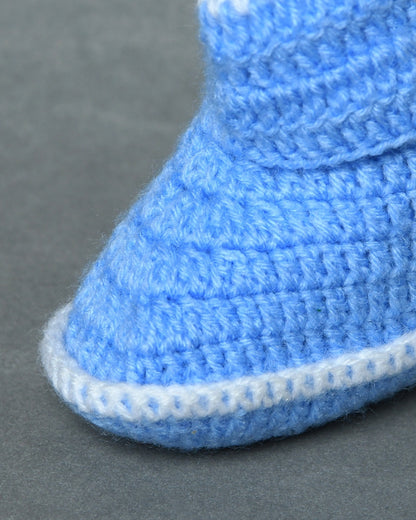 Sky Blue Handmade Woollen Crochet Baby Shoes for Girls & Boys