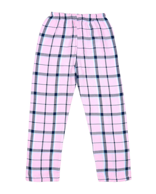 Pink & Blue Cotton Woven Full Length Checks Printed Pajama