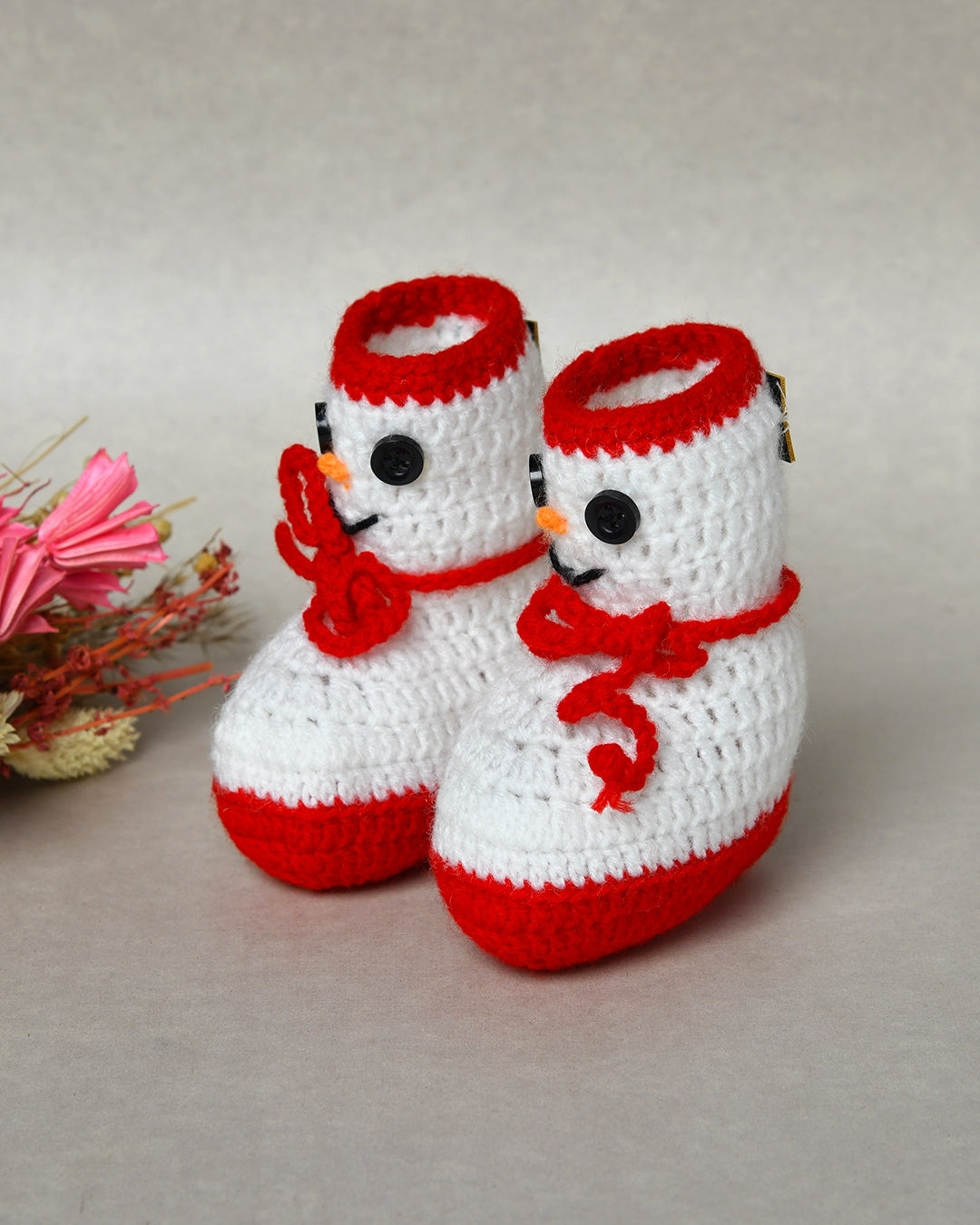 White & Red Handmade Woollen Christmas Inspired Boots for Girls & Boys