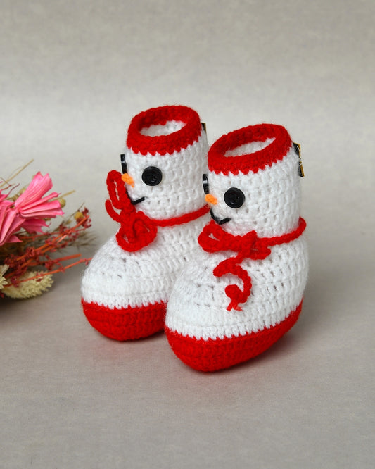 White & Red Handmade Woollen Christmas Inspired Boots for Girls & Boys