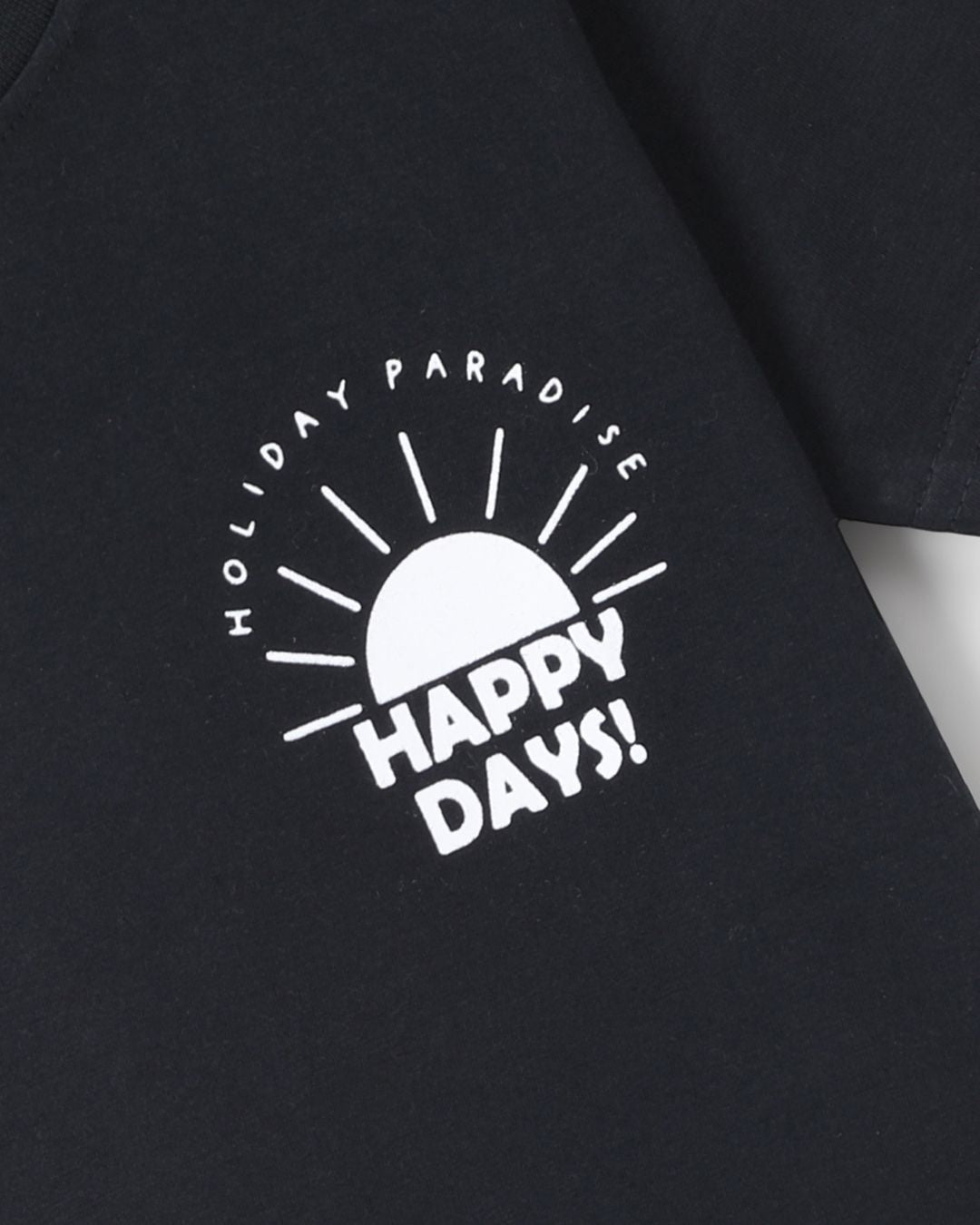 Typographic Printed Premium Cotton Half Sleeves Black T-Shirt with Navy Blue Jogger for Boys