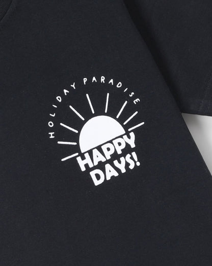 Typographic Printed Premium Cotton Half Sleeves Black T-Shirt with Navy Blue Jogger for Boys