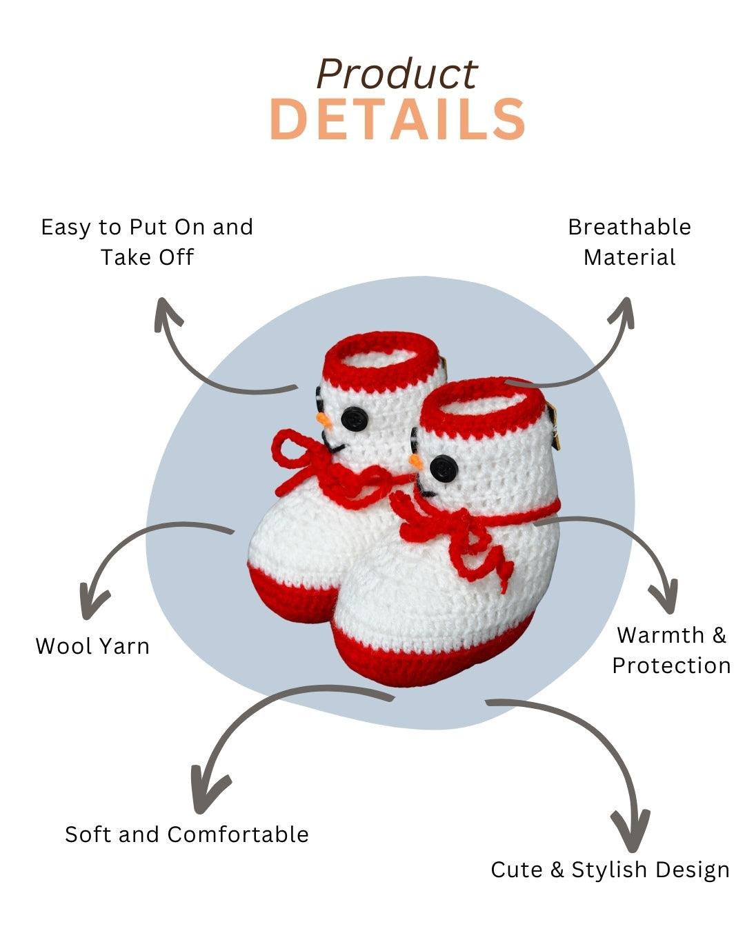 White & Red Handmade Woollen Christmas Inspired Boots for Girls & Boys