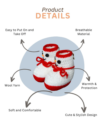 White & Red Handmade Woollen Christmas Inspired Boots for Girls & Boys