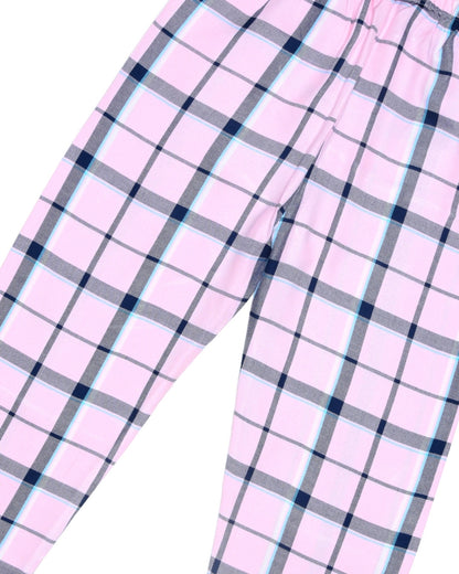 Pink & Blue Cotton Woven Full Length Checks Printed Pajama