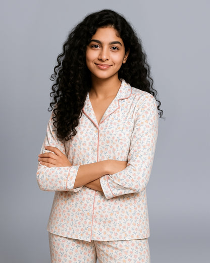 Floral Printed Cotton Girls Nightwear