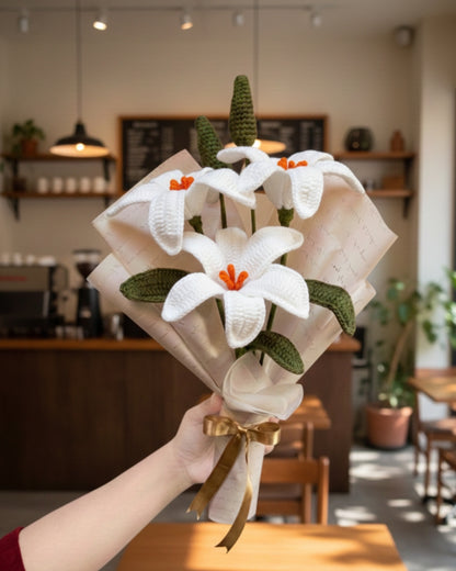 Handmade Crochet White Lily Jumbo Bouquet