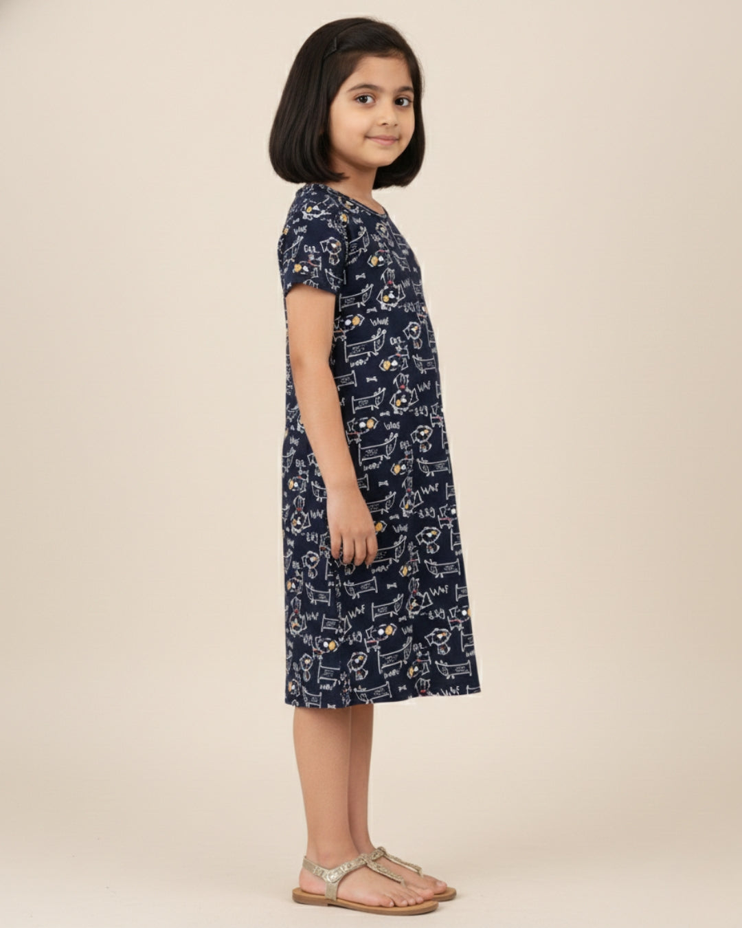 Girls Puppy Print 100% Cotton Nightdress - Black