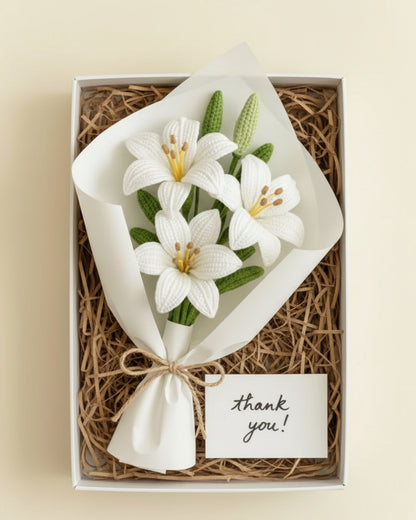 Handmade Crochet White Lily Jumbo Bouquet