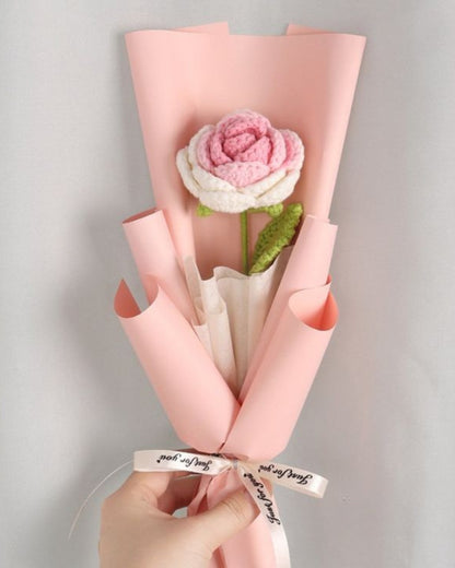 Handmade Crochet Pink & White Rose Bouquet