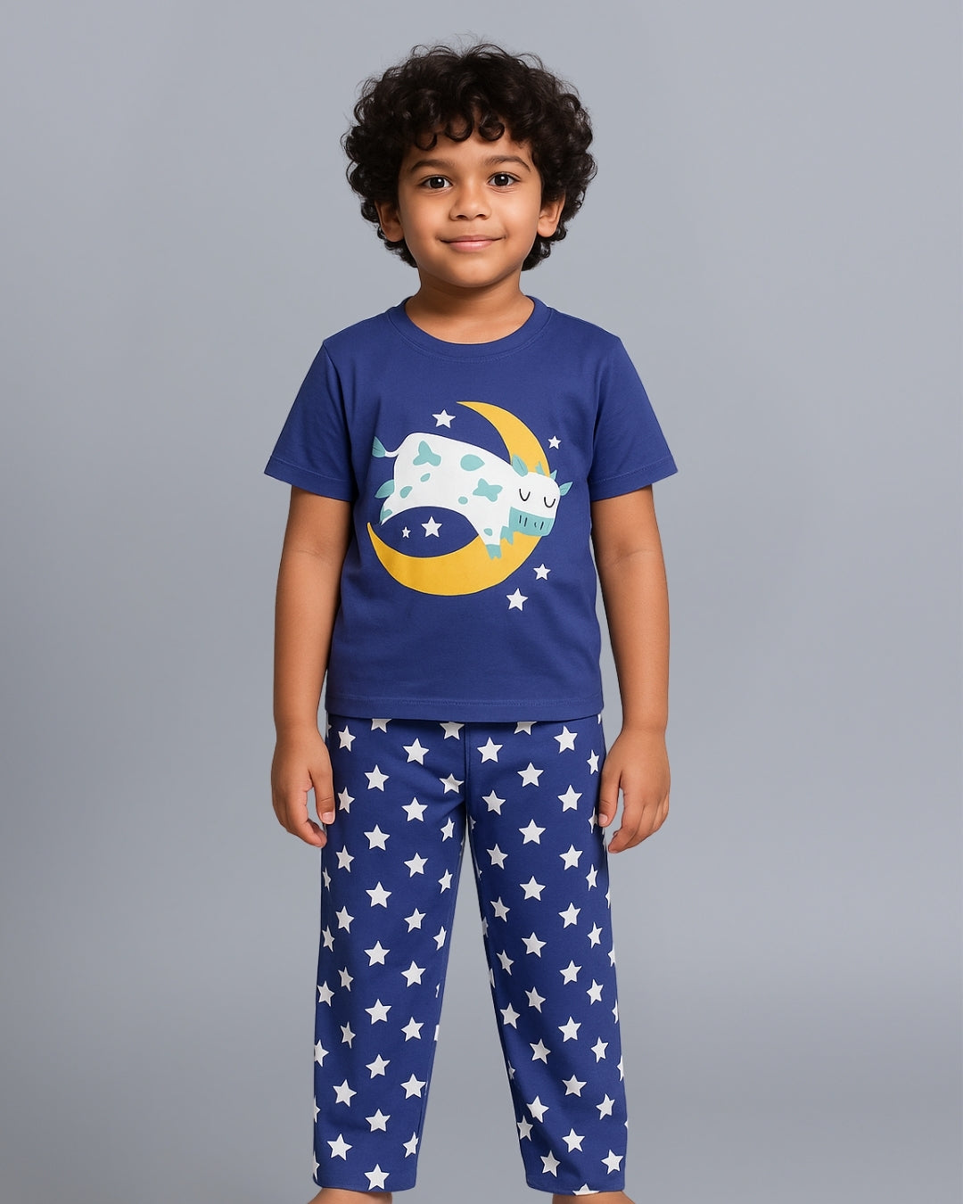 Blue Unisex Printed Cotton Kids Loungewear