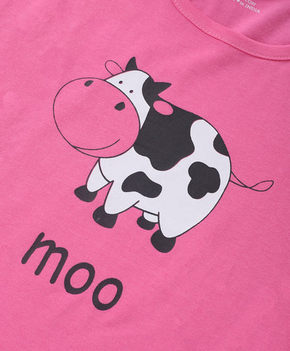 Pink & Black Swiss Cow Printed Girls Loungewear