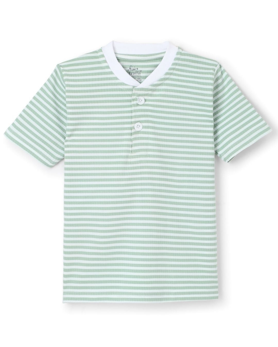 Strips Printed Premium Cotton Half Sleeves Green & White T-Shirt with Navy Blue Jogger for Boys