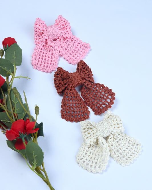 Pack Of 3 Crochet Bow Hairclip - Multicolor