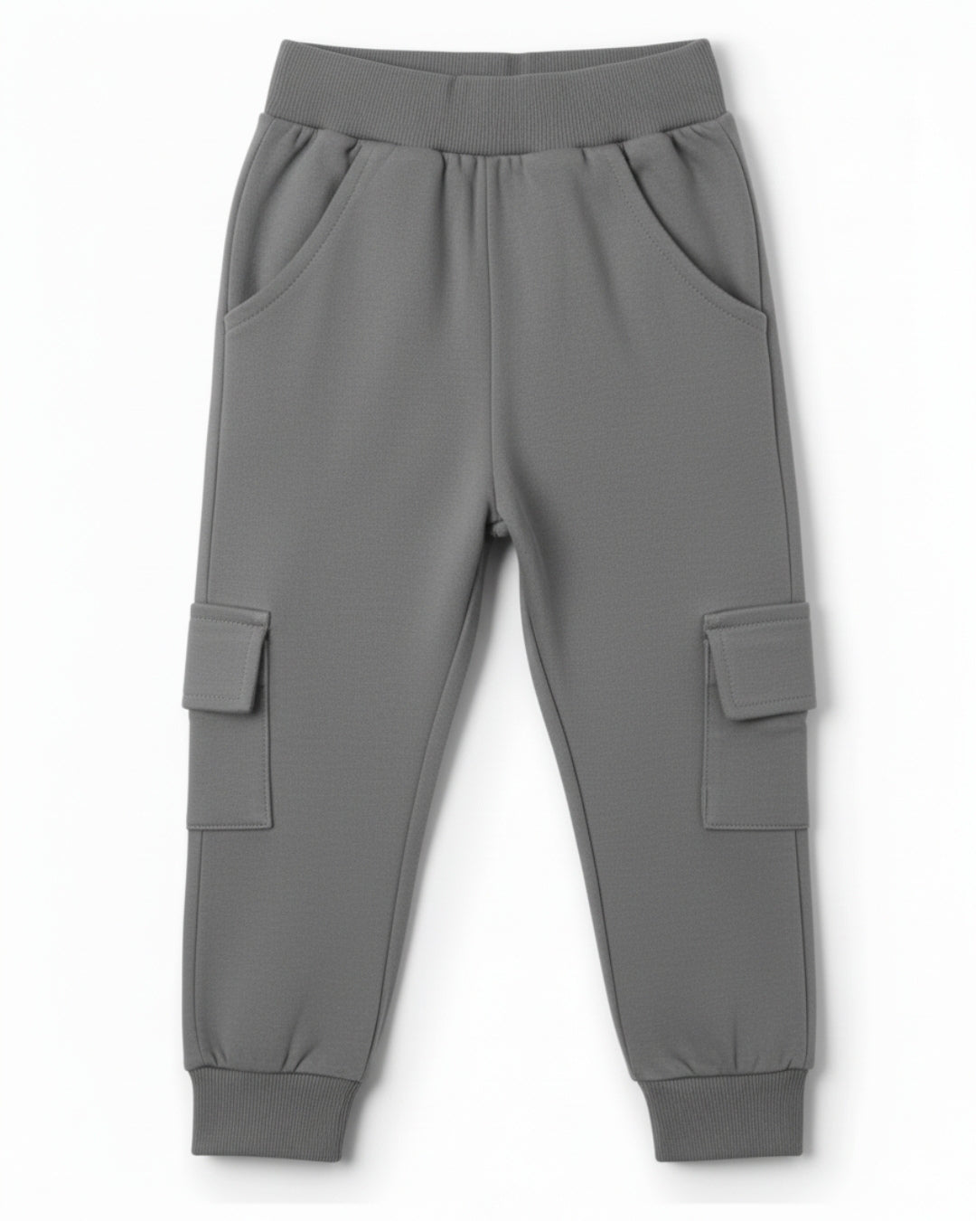 Grey Loop Knit Cotton Cargo Jogger with Pockets for Boys & Girls