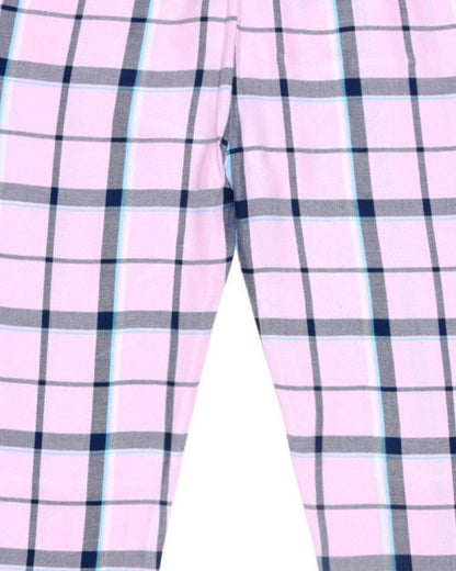 Pink & Blue Cotton Woven Full Length Checks Printed Pajama
