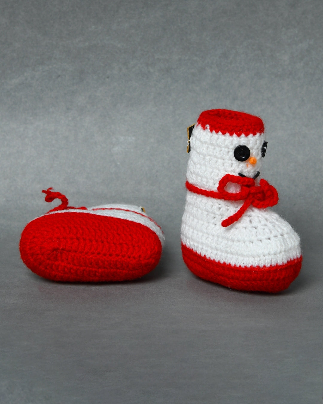 White & Red Handmade Woollen Christmas Inspired Boots for Girls & Boys