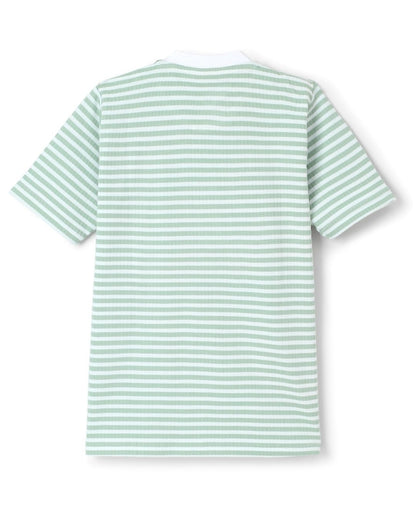 Strips Printed Premium Cotton Half Sleeves Green & White T-Shirt with Navy Blue Jogger for Boys