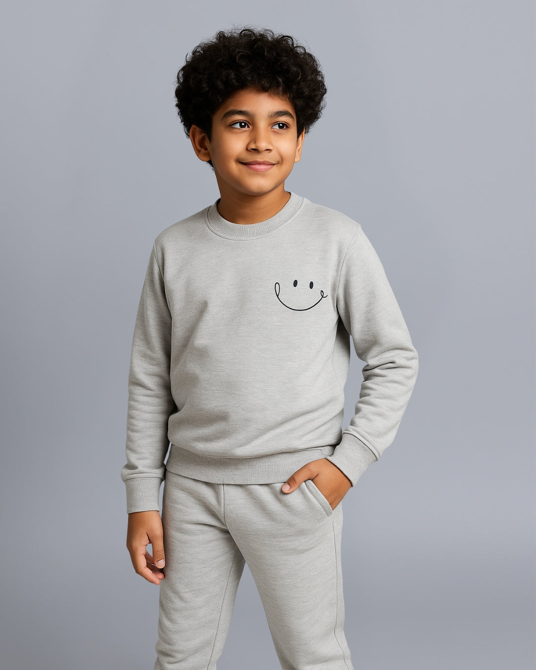 Grey #OOTD Pure Cotton Typographic Joggers Set with Pockets for Kids