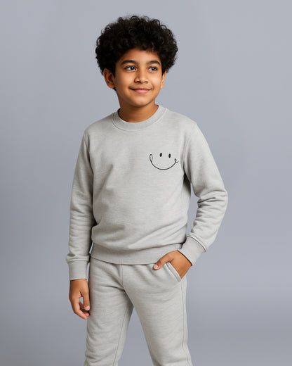 Grey #OOTD Pure Cotton Typographic Joggers Set with Pockets for Kids